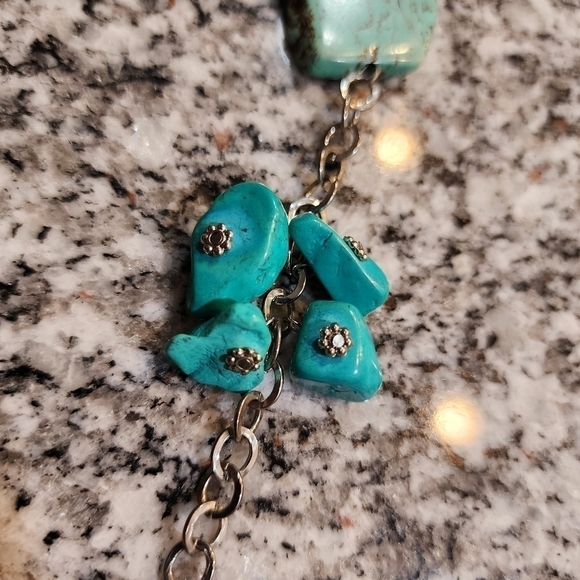 Large Slab Turquoise Necklace Silver Tone Chain w Extender Natural Stone EUC - Picture 11 of 16